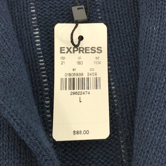 NEW Express Shawl Collar Knit Cardigan Men's Large Navy Blue Button Down Winter - Picture 7 of 9